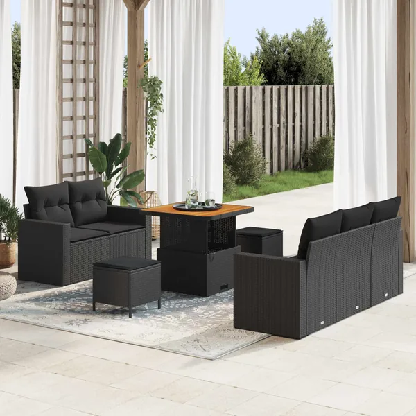 Ensemble de canapé de jardin avec coussin 8 pcs Noir polyrotin