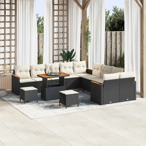 Ensemble de canapé de jardin 13 pcs Noir polyrotin