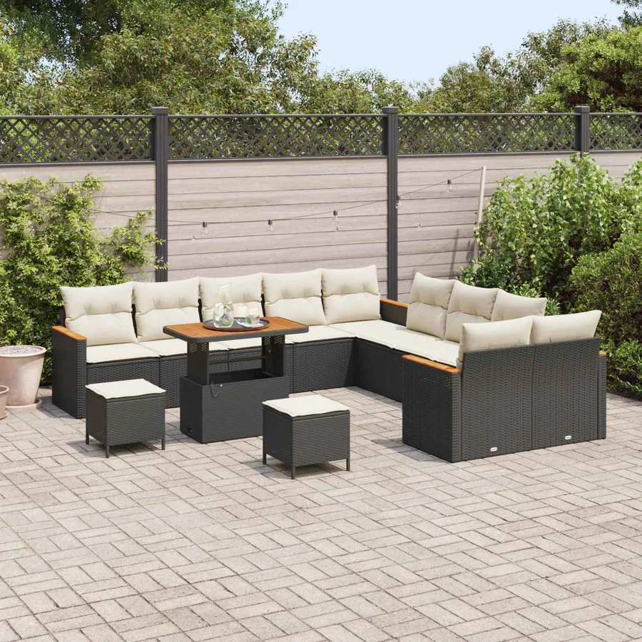 Ensemble de canapé de jardin 13 pcs Noir polyrotin - 3