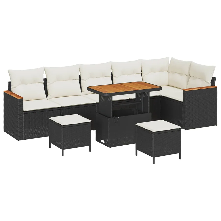 Ensemble de canapé de jardin 9 pcs Noir polyrotin - 2