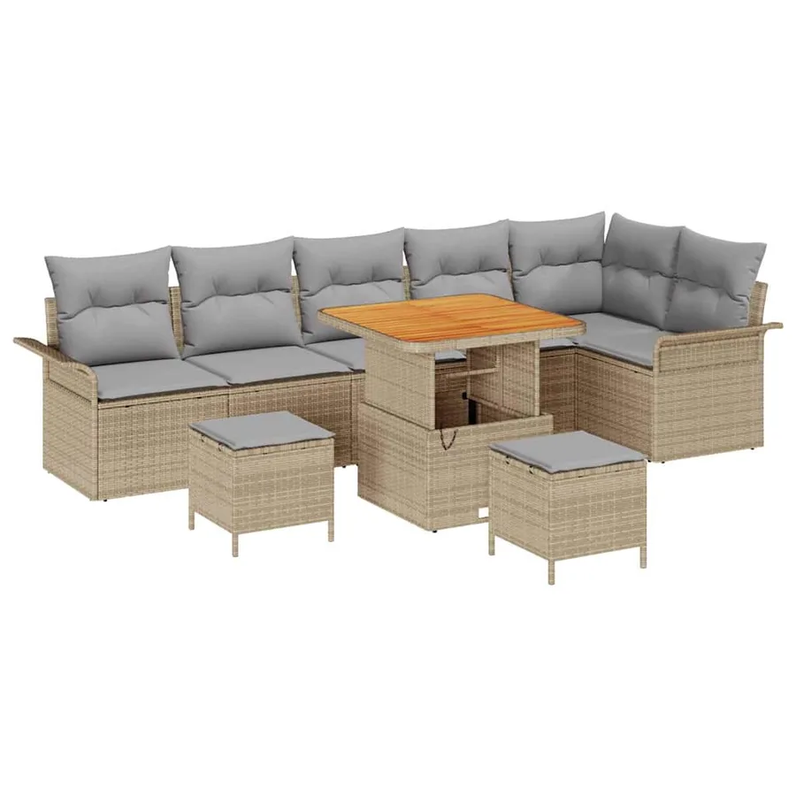 Ensemble de canapé de jardin 9 pcs Beige et Gris clair - 2