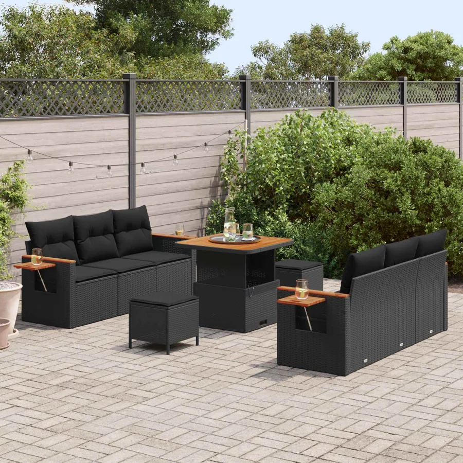Ensemble de canapé de jardin 9 pcs Noir polyrotin - 3