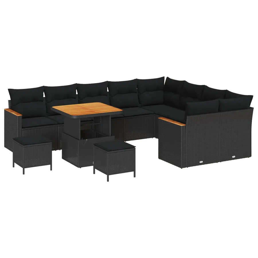 Ensemble de canapé de jardin 12 pcs Noir polyrotin - 2