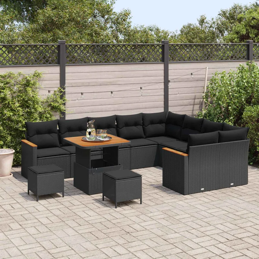 Ensemble de canapé de jardin 12 pcs Noir polyrotin - 3