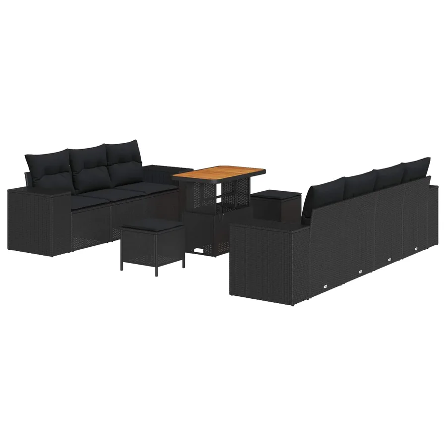 Ensemble de canapé de jardin 10 pcs Noir Poly Rattan - 2