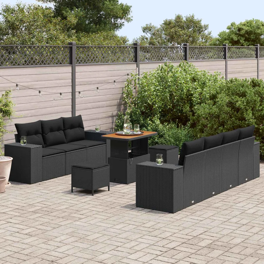 Ensemble de canapé de jardin 10 pcs Noir Poly Rattan - 3