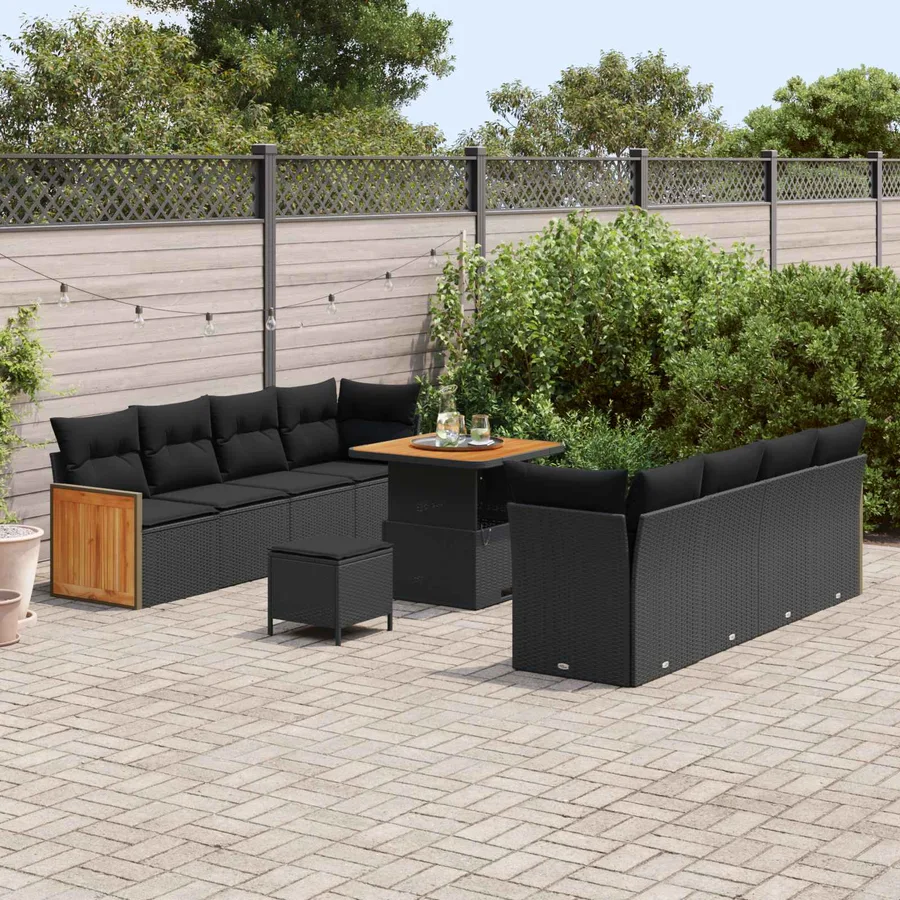 Ensemble de canapé de jardin avec coussin 11 pcs Noir - 3