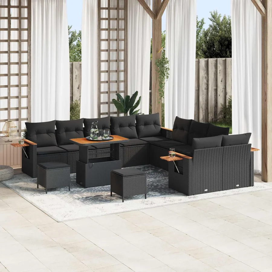 Ensemble de canapé de jardin 13 pcs Noir polyrotin