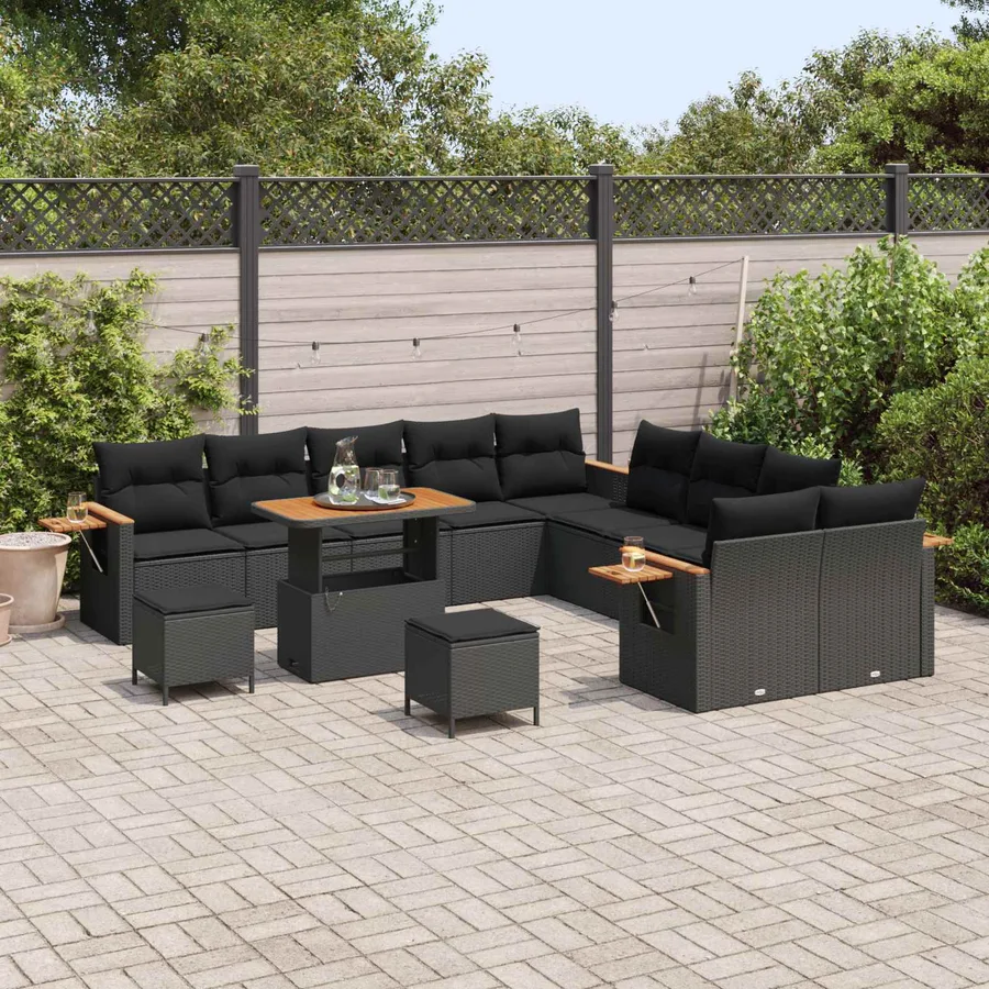 Ensemble de canapé de jardin 13 pcs Noir polyrotin - 3
