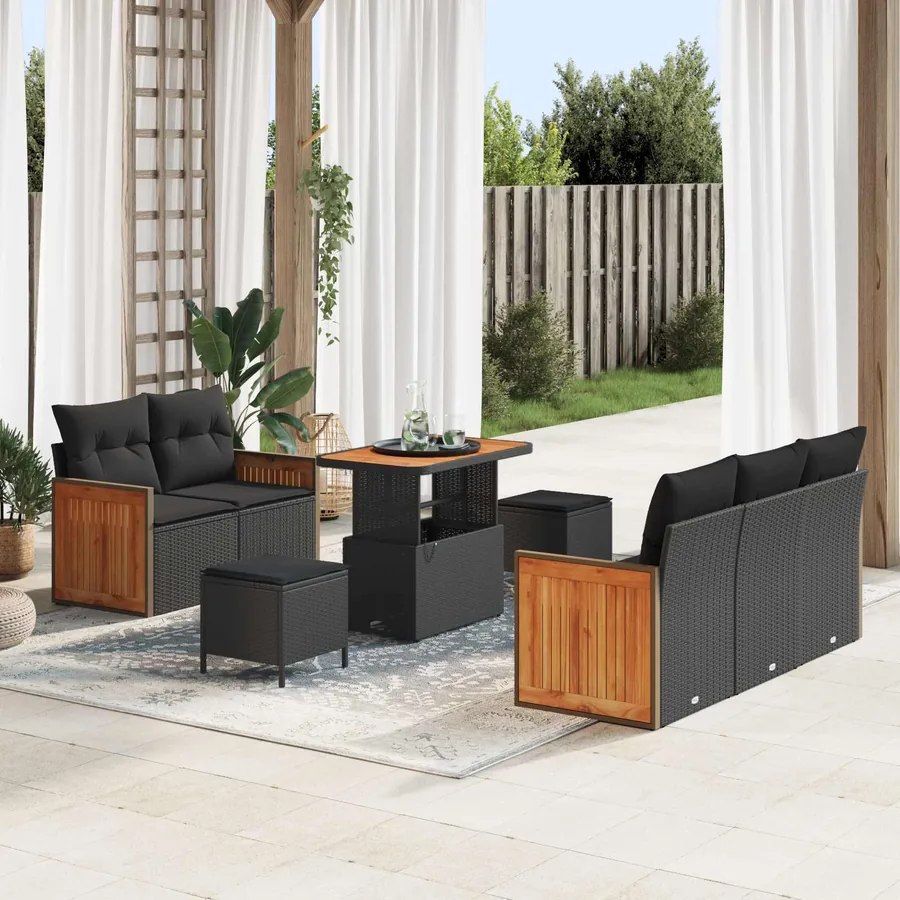 Ensemble de canapé de jardin avec coussin 8 pcs Noir