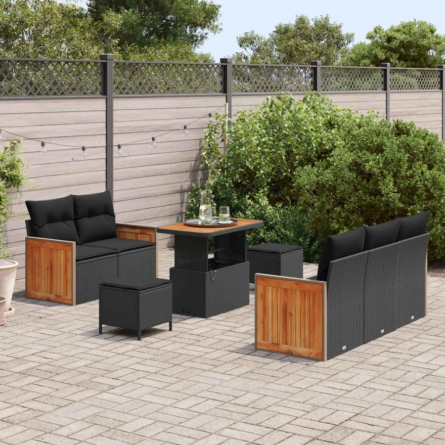 Ensemble de canapé de jardin avec coussin 8 pcs Noir - 3