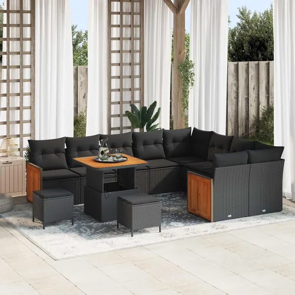 Ensemble de canapé de jardin avec coussin 12 pcs Noir