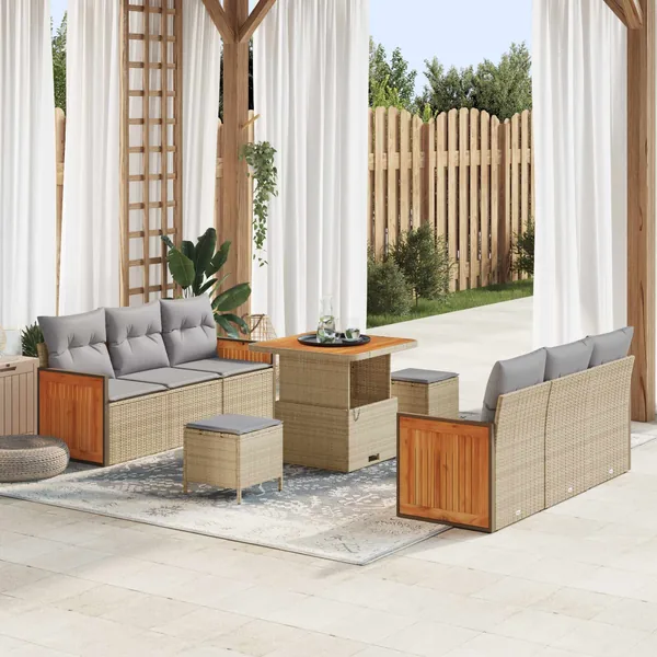 Ensemble de canapé de jardin 9 pcs Beige et Gris clair