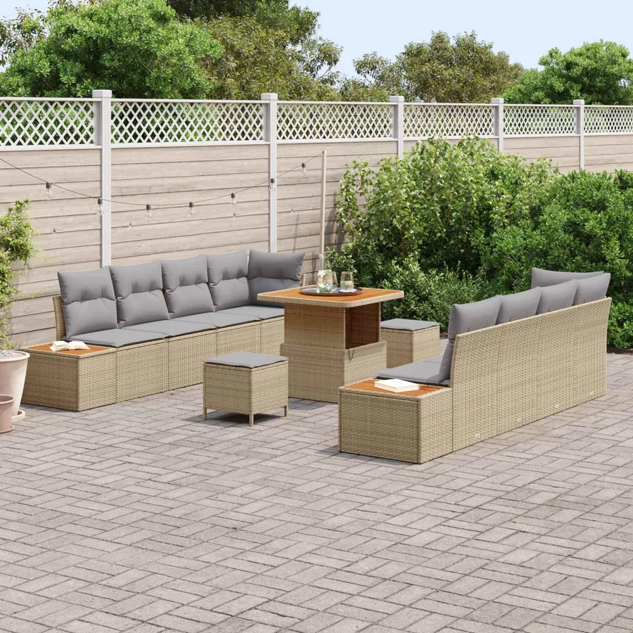 Ensemble de canapé de jardin 11 pcs Beige et Gris clair - 3