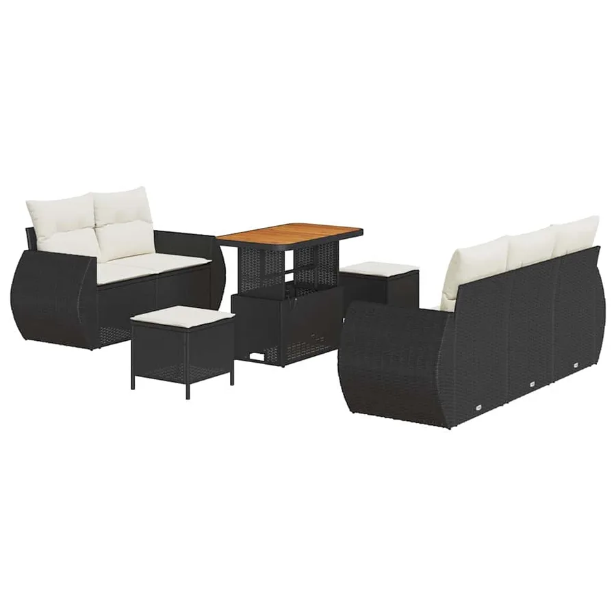 Ensemble de canapé de jardin 8 pcs Noir et Crème polyrotin - 2