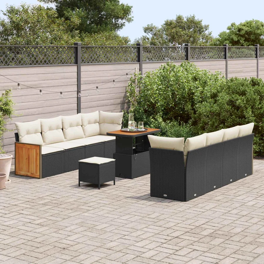 Ensemble de canapé de jardin avec coussin 11 pcs Noir et Crème - 3