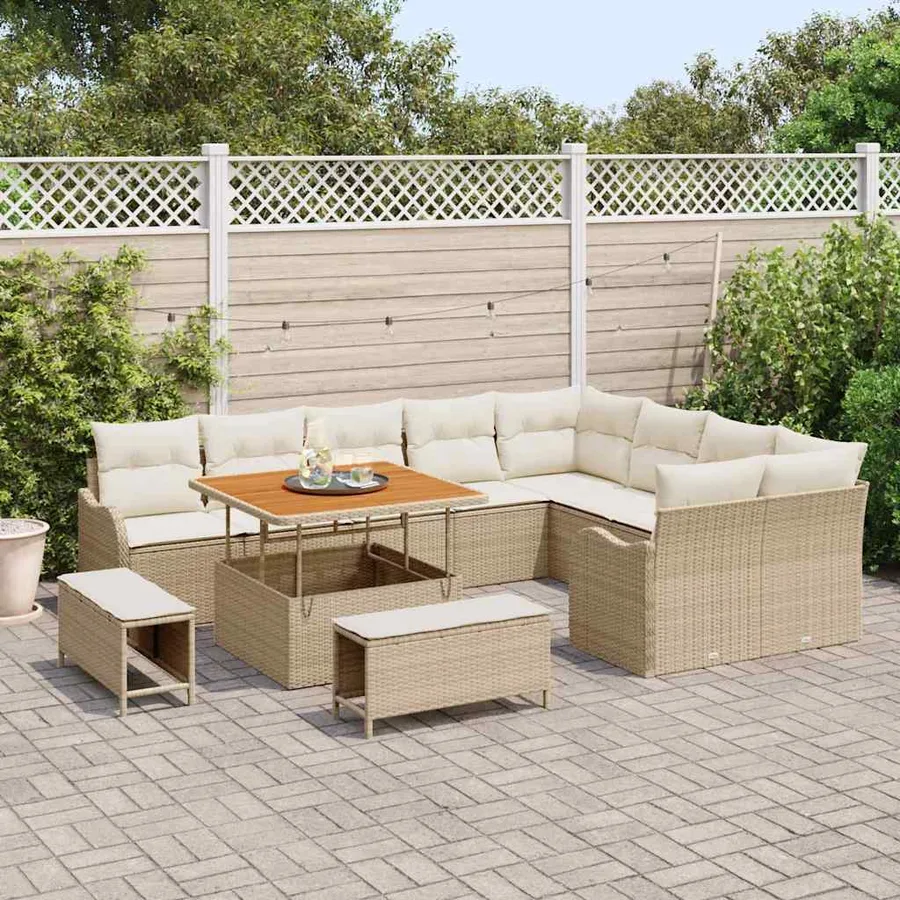 Ensemble de canapé de jardin avec coussin 12 pcs Beige et crème - 3