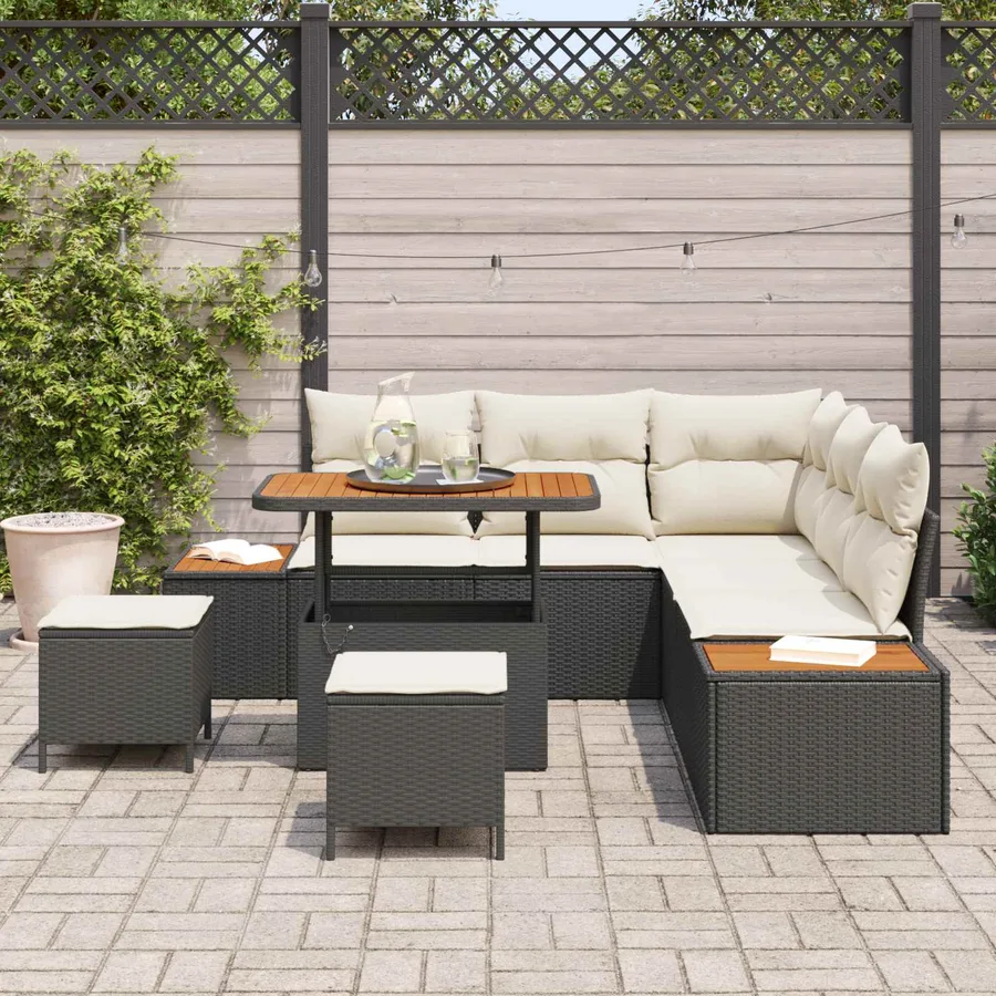 Ensemble de canapé de jardin avec coussin 8 pcs Noir et Crème - 3