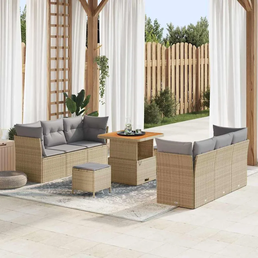 Ensemble de canapé de jardin 9 pcs Beige et Gris clair