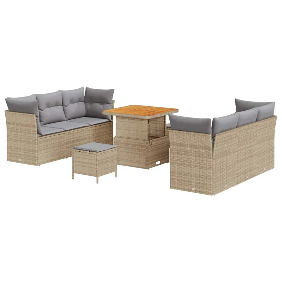 Ensemble de canapé de jardin 9 pcs Beige et Gris clair - 2