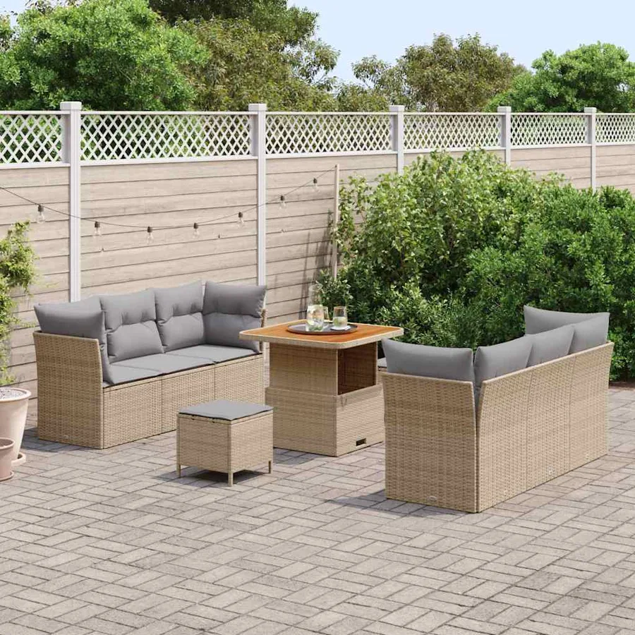 Ensemble de canapé de jardin 9 pcs Beige et Gris clair - 3
