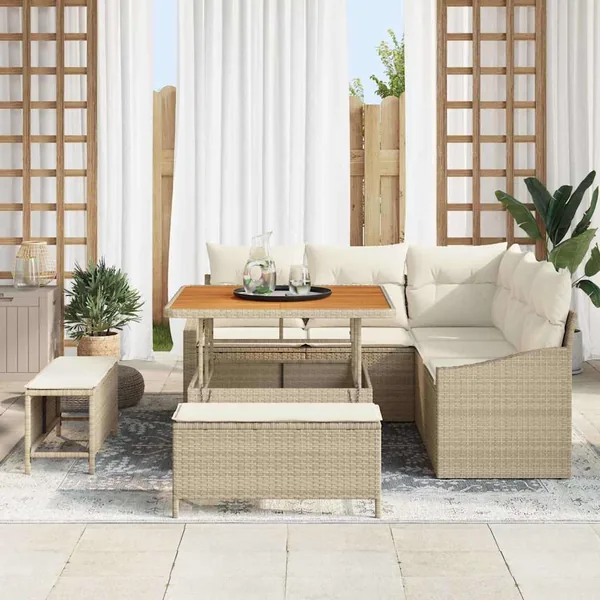 Ensemble de canapé de jardin 8 pcs Beige Poly rotin