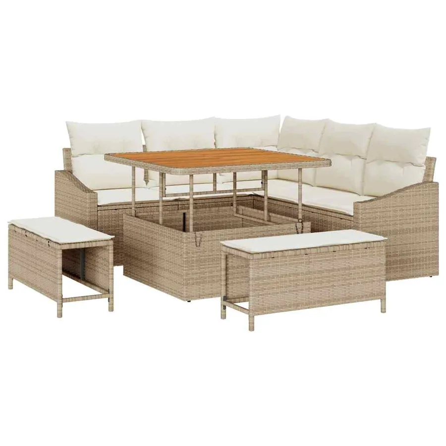 Ensemble de canapé de jardin 8 pcs Beige Poly rotin - 2