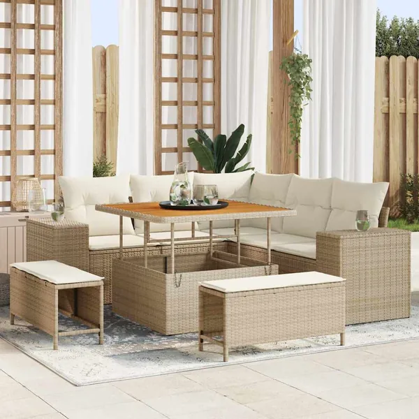 Ensemble de canapé de jardin 8 pcs Beige et crème polyrotin