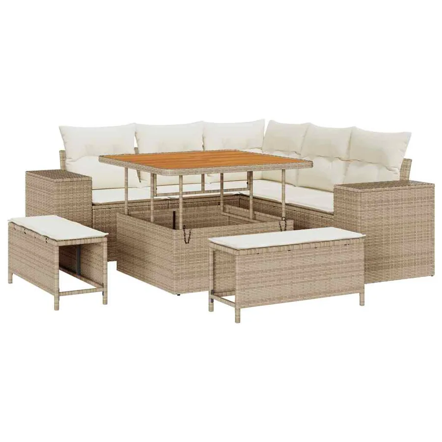 Ensemble de canapé de jardin 8 pcs Beige et crème polyrotin - 2