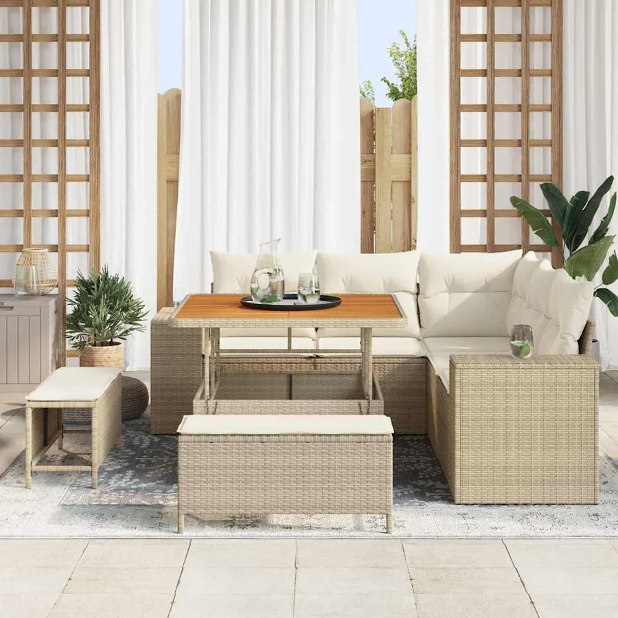 Ensemble de canapé de jardin 8 pcs Beige et crème polyrotin - 3