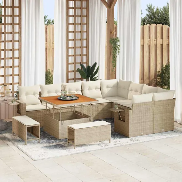 Ensemble de canapé de jardin 12 pcs Beige et crème polyrotin