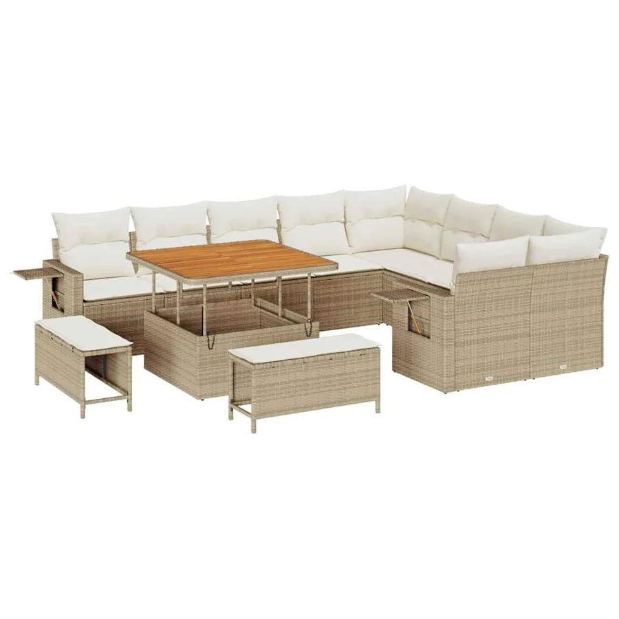 Ensemble de canapé de jardin 12 pcs Beige et crème polyrotin - 2