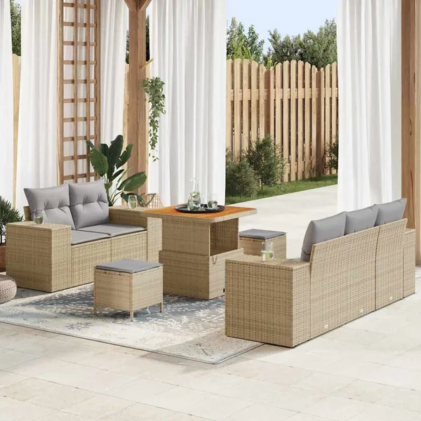 Ensemble de canapé de jardin 8 pcs Beige et Gris clair
