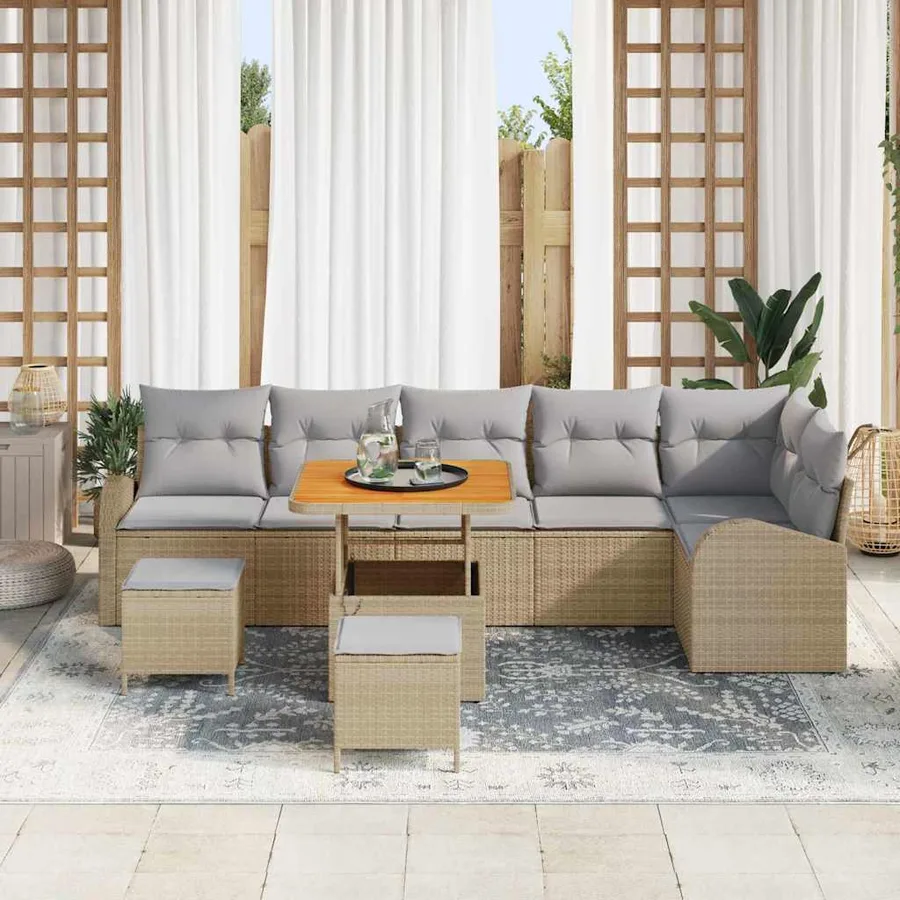 Ensemble de canapé de jardin 9 pcs Beige et Gris clair - 3