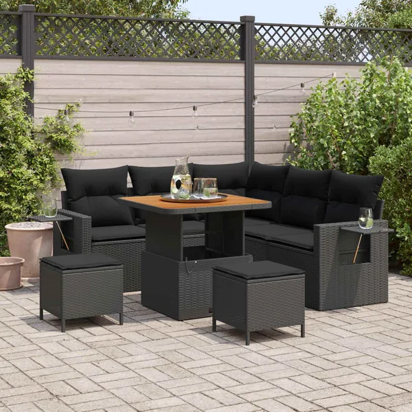 Ensemble de canapé de jardin avec coussin 9 pcs Noir polyrotin