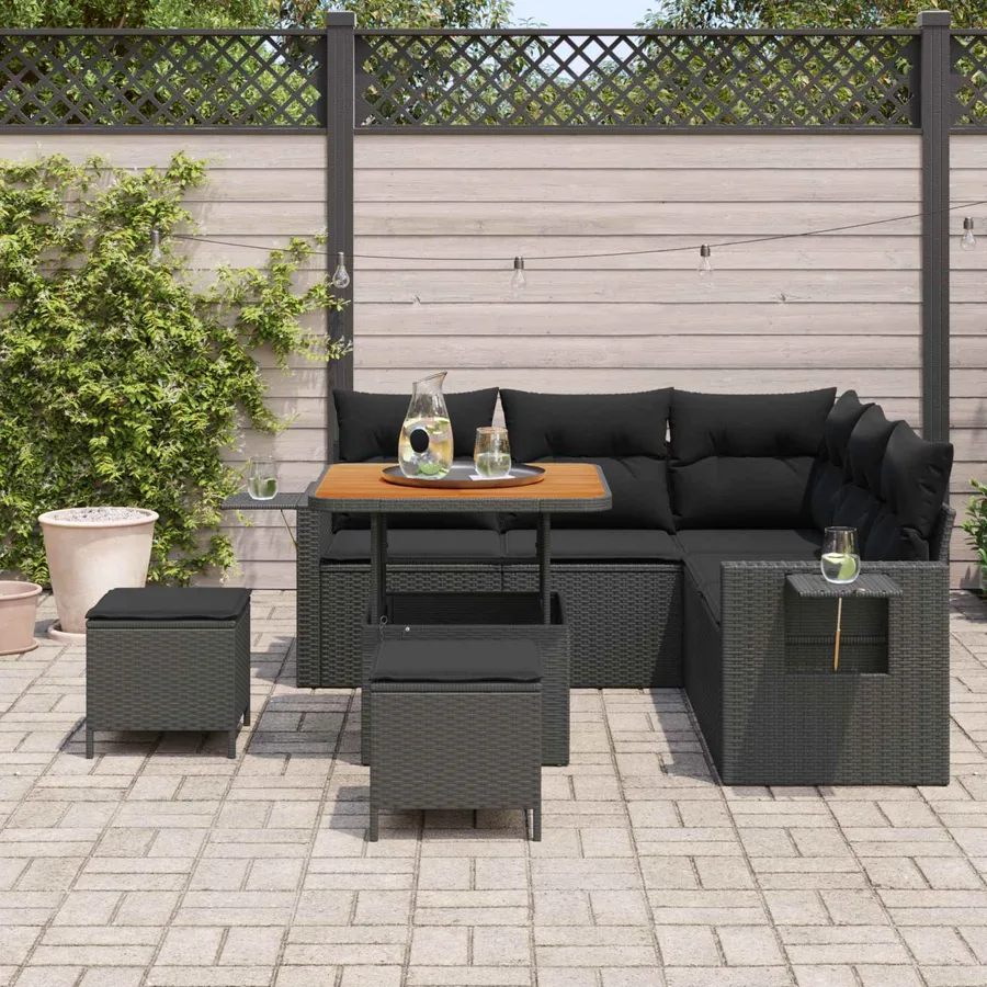 Ensemble de canapé de jardin avec coussin 9 pcs Noir polyrotin - 3