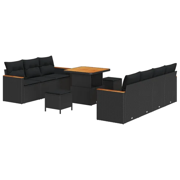 Ensemble de canapé de jardin avec coussin 14 pcs Noir polyrotin
