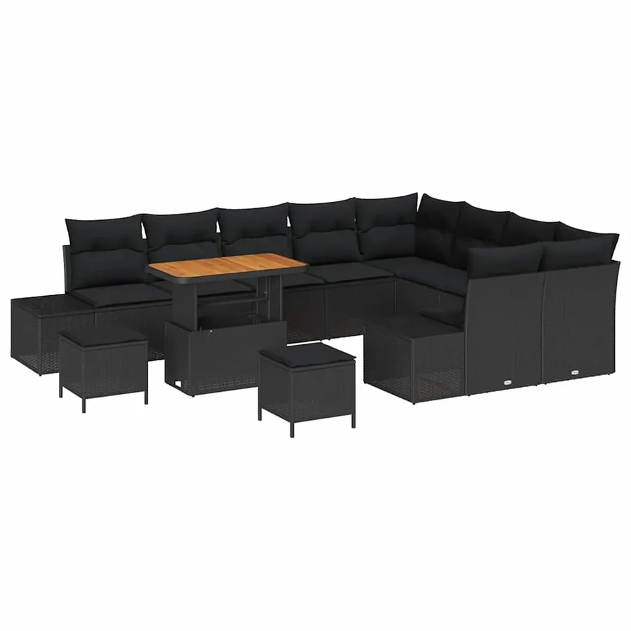 Ensemble de canapé de jardin 12 pcs Noir Poly rotin - 2