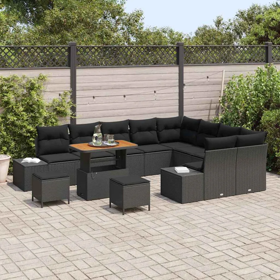 Ensemble de canapé de jardin 12 pcs Noir Poly rotin - 3