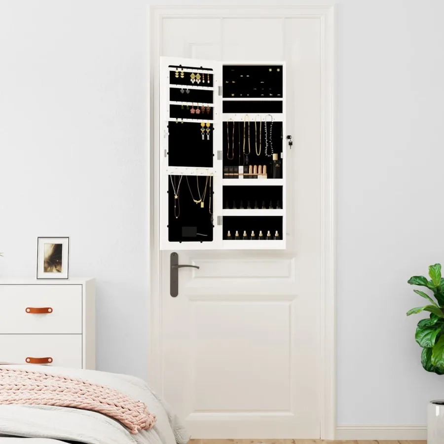 Armoire à bijoux avec miroir et éclairage LED mural blanc - 3