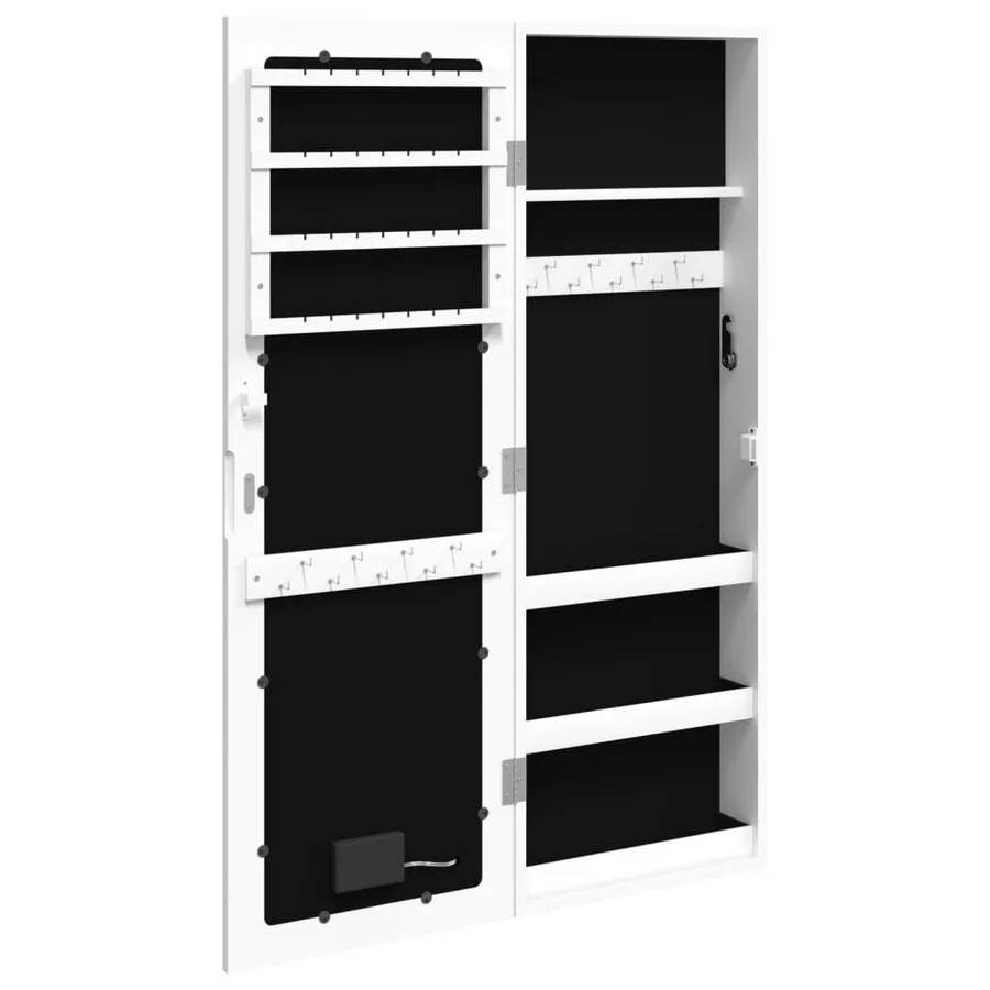 Armoire à bijoux avec miroir et éclairage LED mural blanc - 8