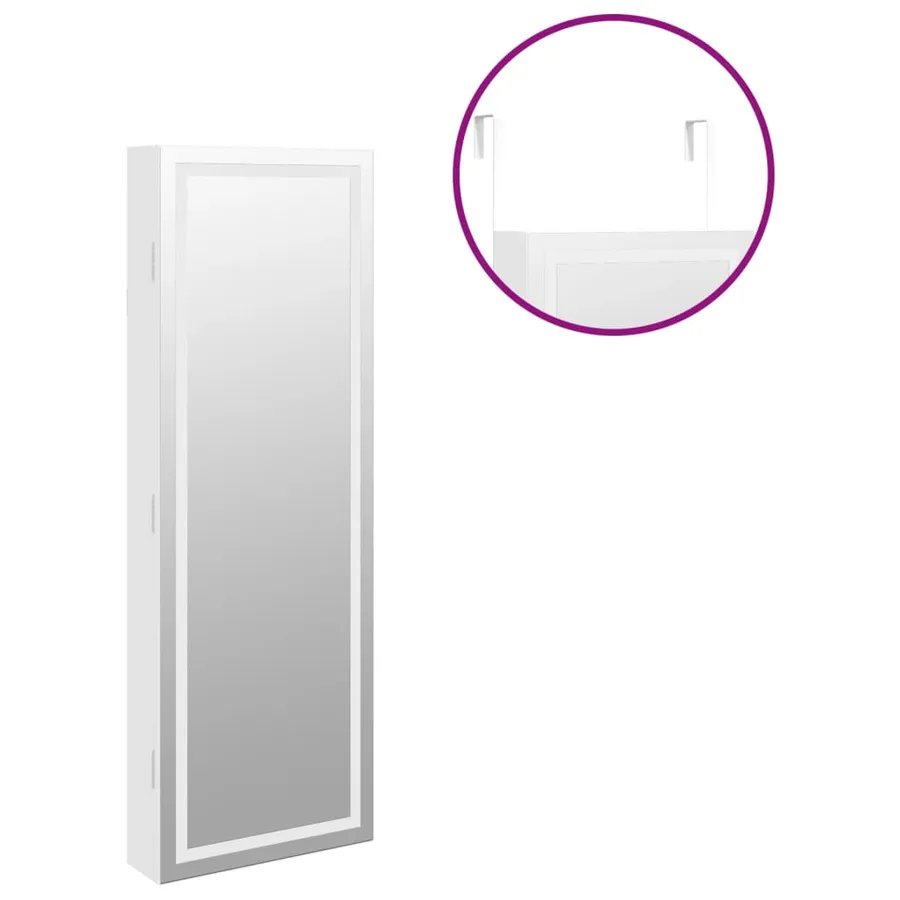 Armoire à bijoux avec miroir et éclairage LED mural blanc - 9