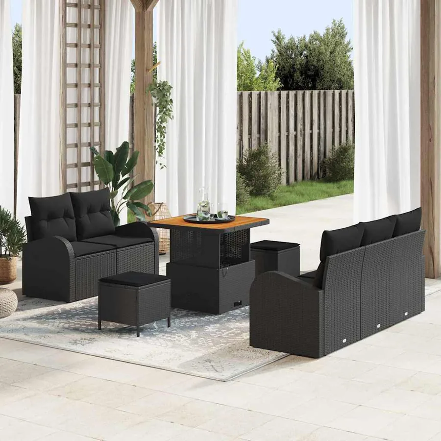 Ensemble de canapé de jardin avec coussin 8 pcs Noir