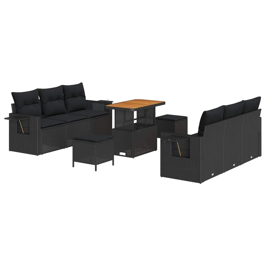 Ensemble de canapé de jardin avec coussin 9 pcs Noir - 2