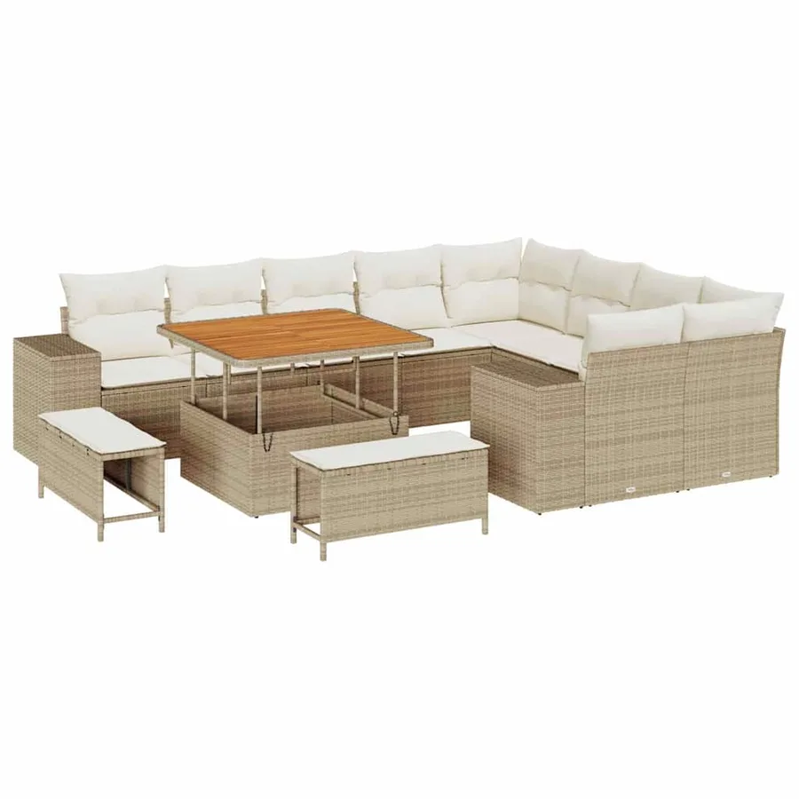 Ensemble de canapé de jardin avec coussin 12 pcs Beige et crème - 2