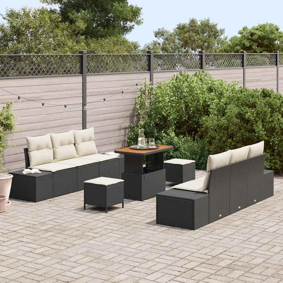Ensemble de canapé de jardin avec coussin 9 pcs Noir Poly rotin - 3