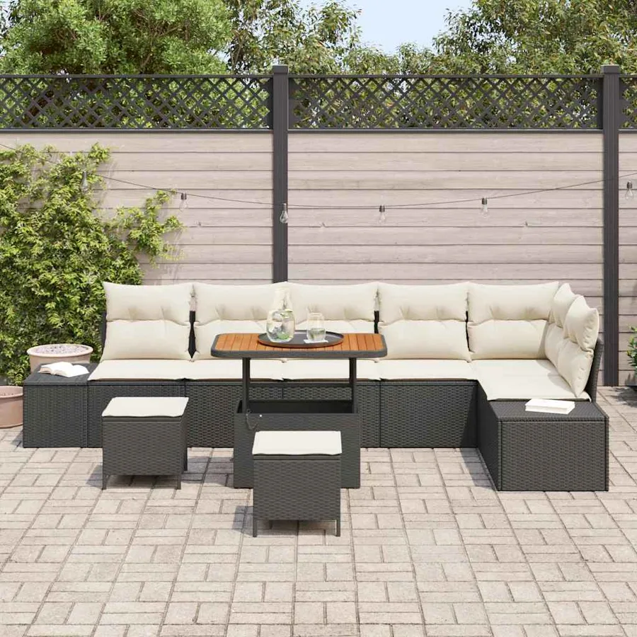 Ensemble de canapé de jardin avec coussin 9 pcs Noir Poly rotin - 3