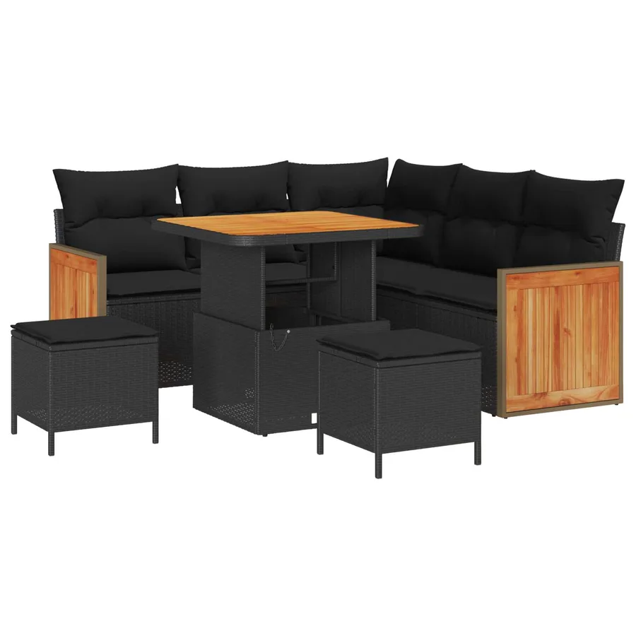 Ensemble de canapé de jardin avec coussin 9 pcs Noir polyrotin - 2