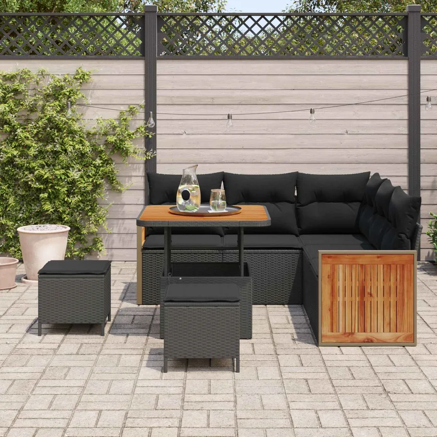 Ensemble de canapé de jardin avec coussin 9 pcs Noir polyrotin - 3