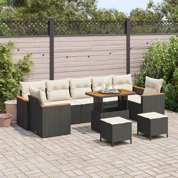 Ensemble de canapé de jardin 10 pcs Noir Poly rotin